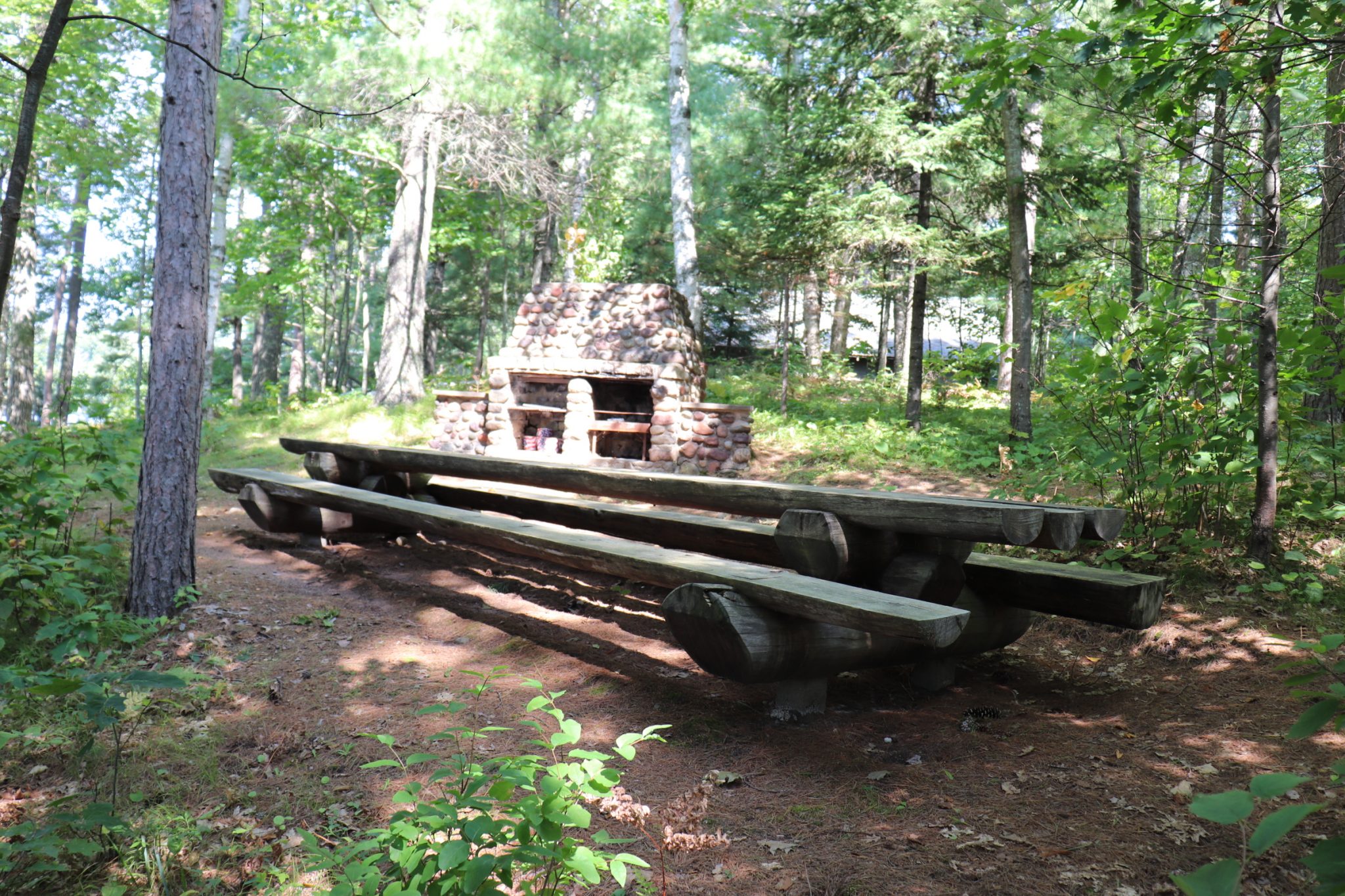 Awesome fireplace and picnic table.